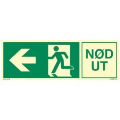 Nødutgangsskilt pil venstre - Nød ut - med symbol og tekst