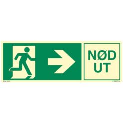 Nødutgangsskilt pil høyre - Nød ut - med symbol og tekst
