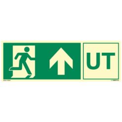 Nødutgangsskilt pil opp - UT - med symbol og tekst
