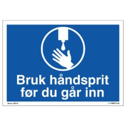 Bruk håndsprit - Smittevernskilt med symbol og tekst