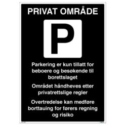 Parkeringsskilt til borettslag og boligsameier - Privatrettslig parkeringsskilt